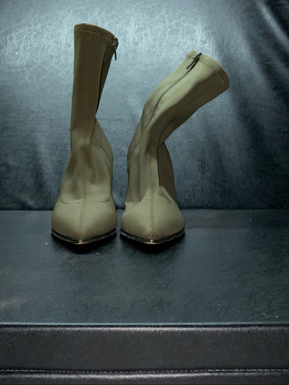 Aldo Olive Green Stretch Sock Heeled Boots with Side Zip
